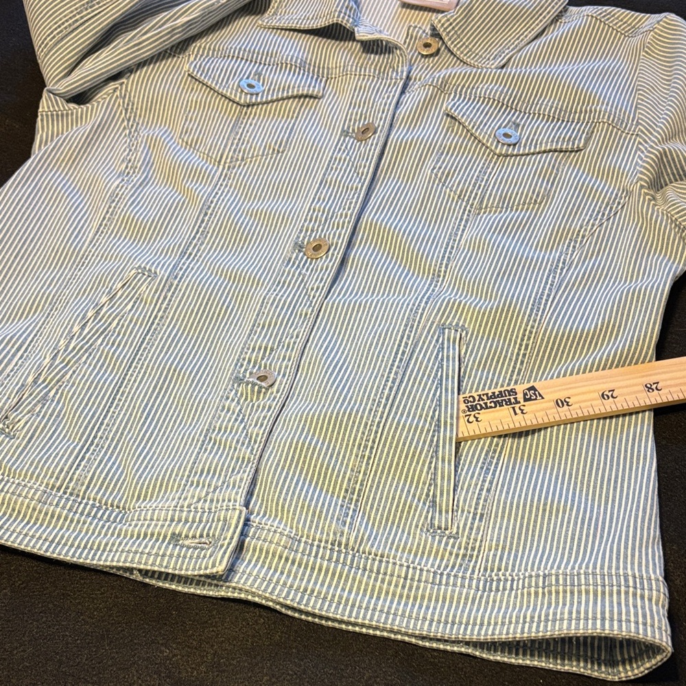 Chico's Blue and White Railroad Striped Denim Jacket - Picture 5 of 9